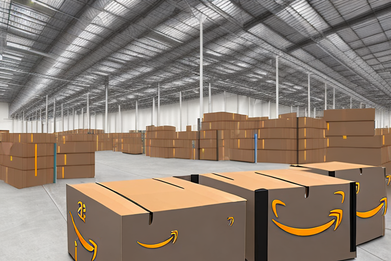 An amazon warehouse with several closed boxes