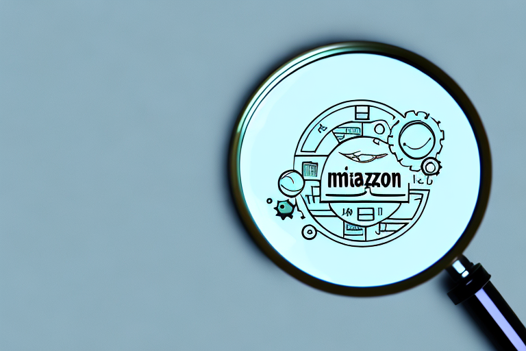 A magnifying glass hovering over a stylized amazon product listing