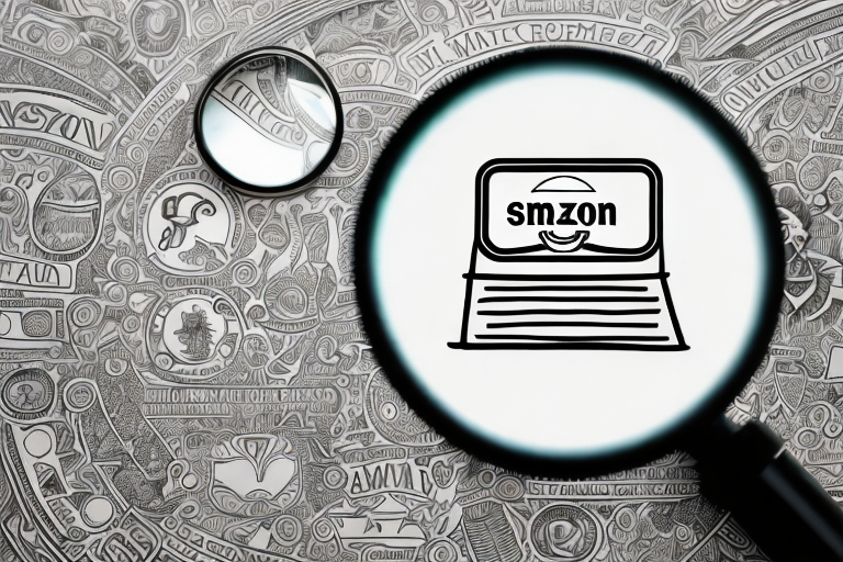 A magnifying glass focusing on a stylized amazon product listing