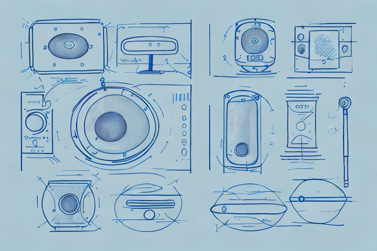 A product (like a speaker or a kitchen gadget) in two stages - the initial design and the improved design