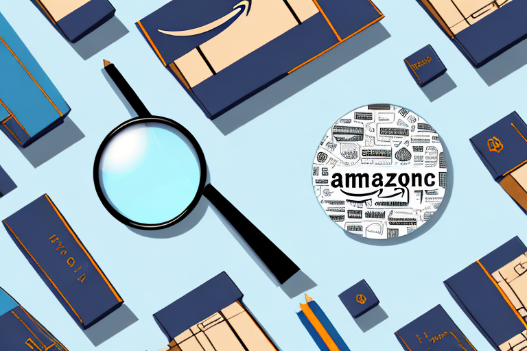 A magnifying glass hovering over a collection of amazon product boxes