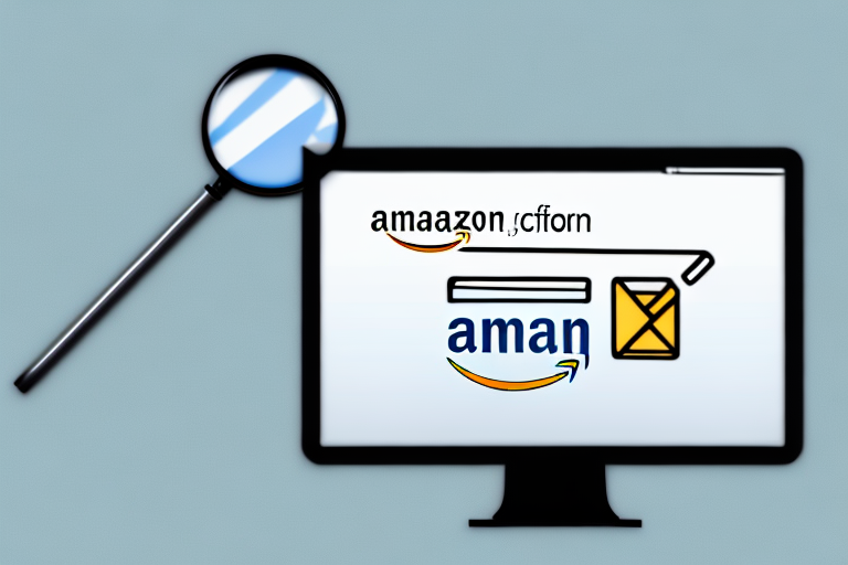 A computer screen displaying an amazon product listing page with a magnifying glass hovering over it