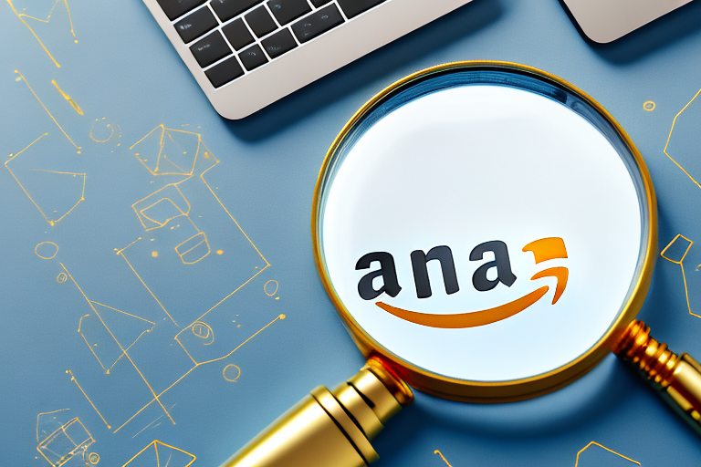 A magnifying glass hovering over a computer screen displaying various amazon product listings