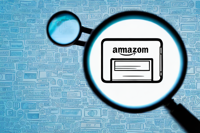 A magnifying glass focusing on a digital screen displaying various amazon product listings