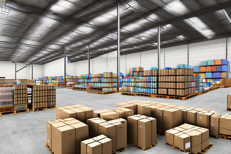 A warehouse filled with various types of packaged products ready for shipment