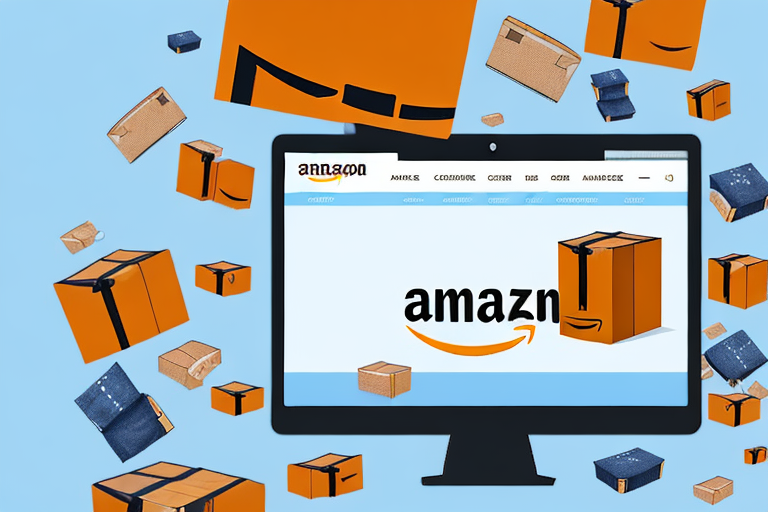 A computer screen displaying an amazon marketplace page with a box filled with various products next to it