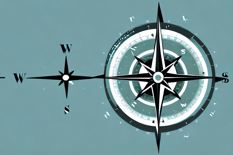 A compass pointing towards a stylized