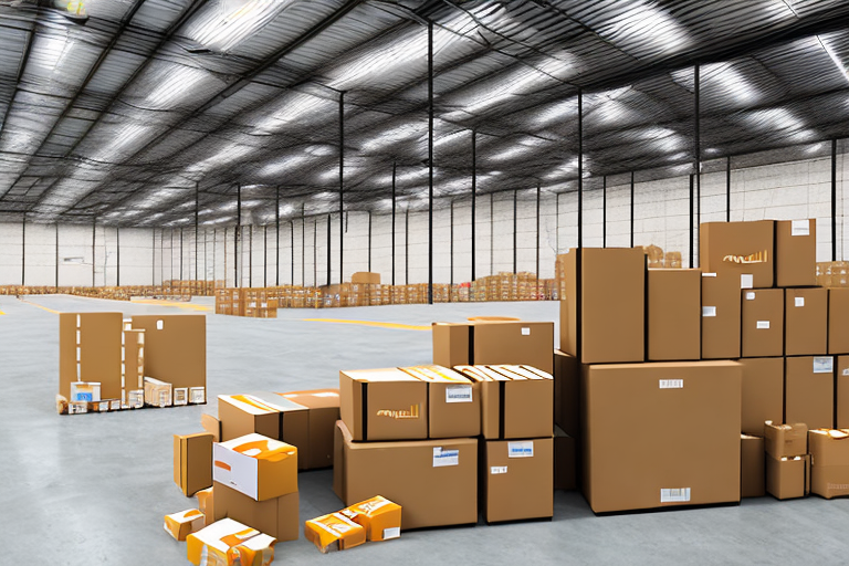 A warehouse filled with various products packaged in boxes