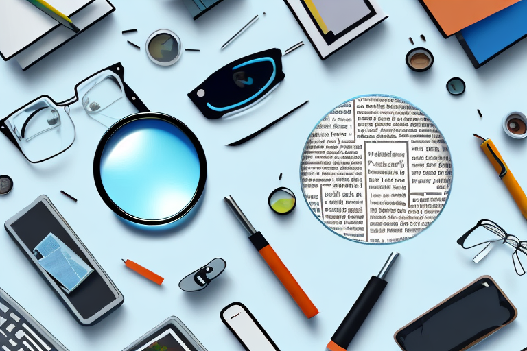 A magnifying glass hovering over a variety of amazon products like books