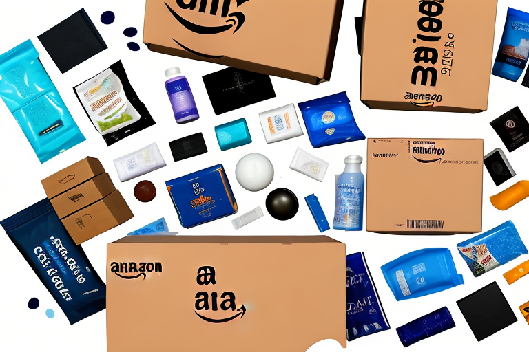 An open amazon box overflowing with various products