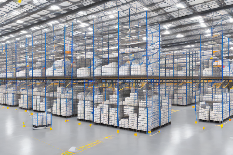 An amazon warehouse filled with neatly arranged boxes