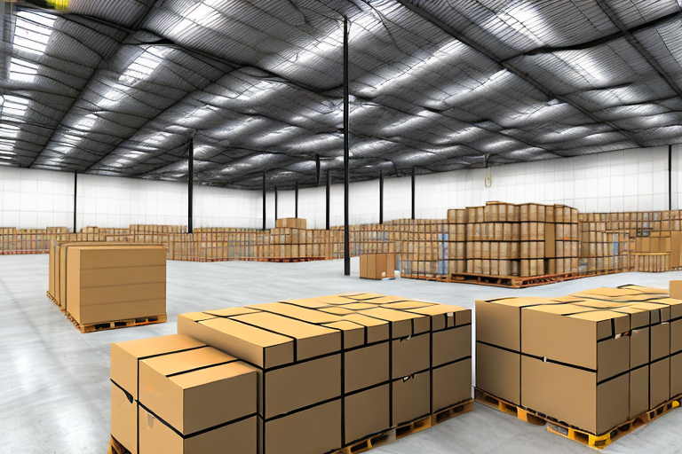 A warehouse with amazon boxes being prepared for shipping