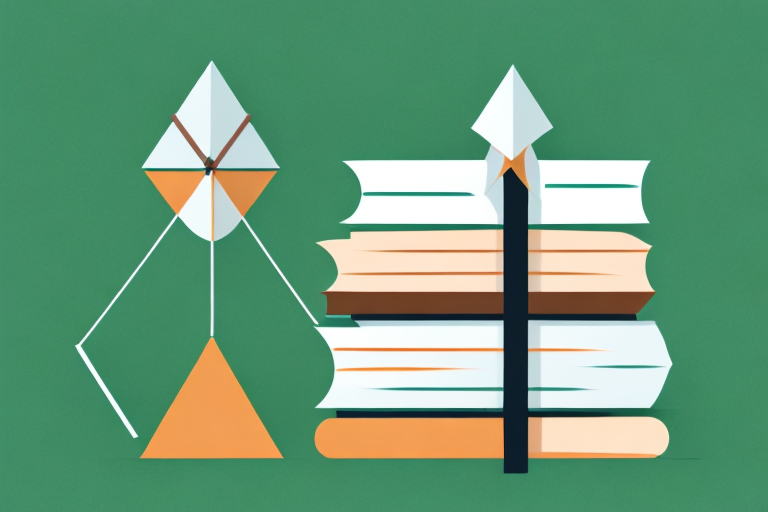 A stack of books next to an upward trending arrow