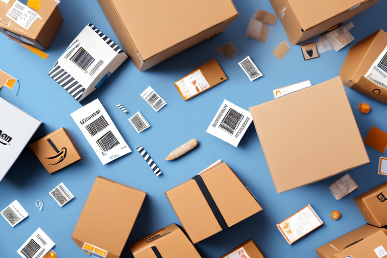 A variety of products being packed into an amazon-branded box