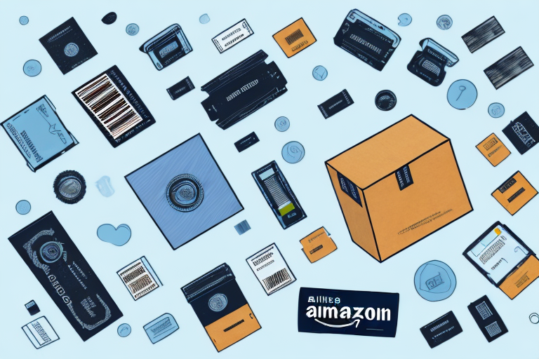 A variety of products being packed into a box labeled with the amazon fba symbol