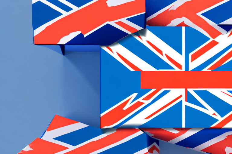 A collection of diverse products being packed into a box with a uk flag