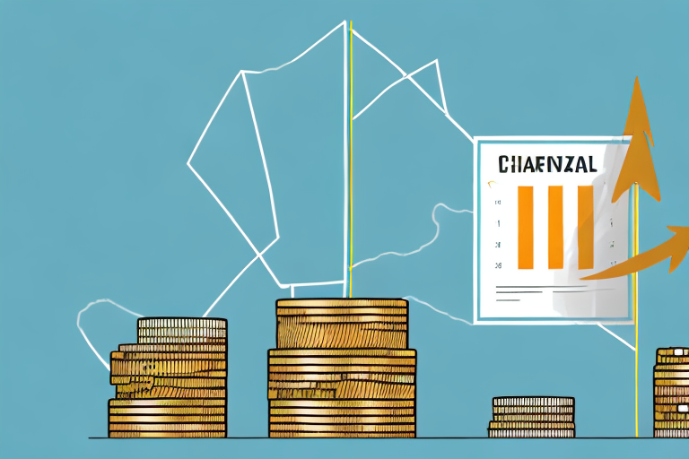 A scale balancing a box with an amazon arrow on one side and stacks of coins on the other