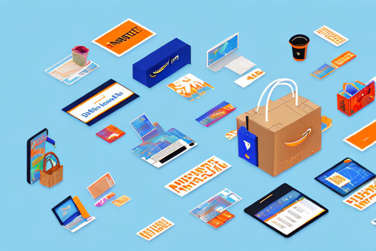 A digital marketplace with various store icons