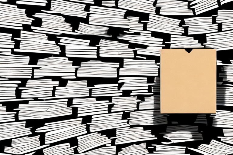 A stack of various books next to a cardboard box with a barcode