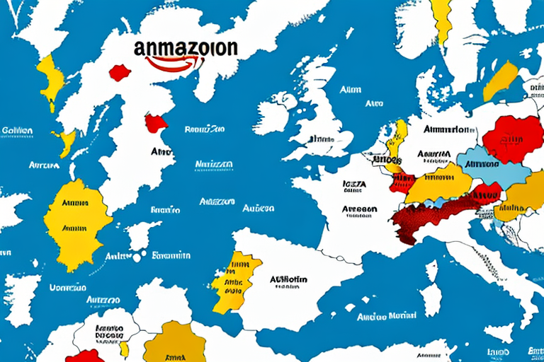 A map of europe with amazon packages scattered across different countries