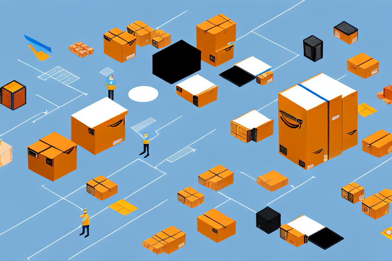 A simplified amazon warehouse with boxes