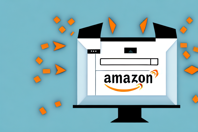 A computer displaying an amazon listing page with an arrow pointing towards a box