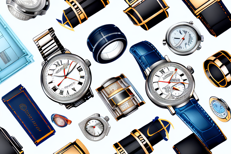 A variety of elegant watches displayed on an amazon-branded shipping box