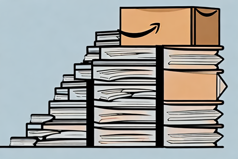 A stack of various books next to an amazon shipping box