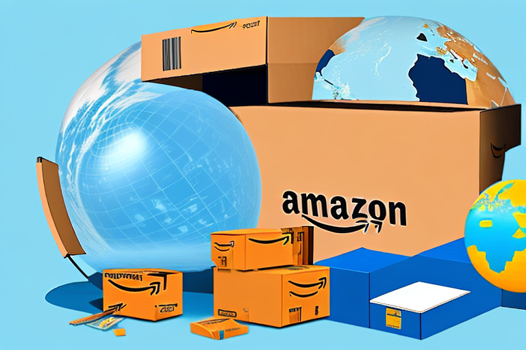 An amazon delivery box with a computer mouse and a globe inside